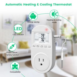 Temperature Controlled Outlet, Briidea Thermostat Outlet Compatible with Window Air Conditioner, Space Heaters, Fans, Auto On/Off, Ideal for Household, Greenhouse, Reptile, Incubator, 110V 15A