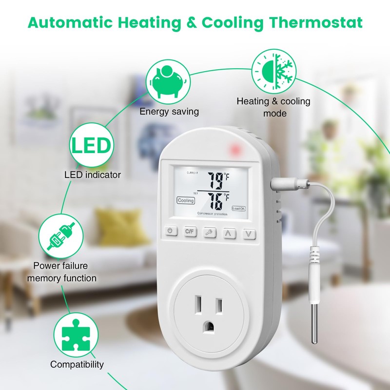 Temperature Controlled Outlet, Briidea Thermostat Outlet Compatible with Window Air
