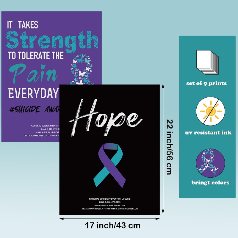 Sayglossy 9 Pcs Suicide Awareness Posters 17 x 22 Inch
