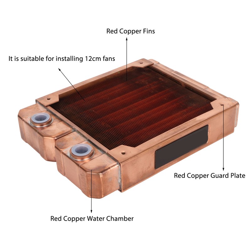 Water Cooling Radiator Red Copper 7mm Round Pipe G1/4 Thread