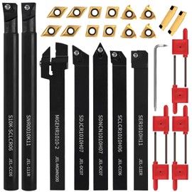 LudoPam Lathe Turning Tools 21Pcs -7Pcs 3/8" 10mm Shank Metal Lathe Tool Holder Set / 14Pcs Indexable Carbide Inserts Golden for Turning Grooving Threading Boring Carbide Inserts Carbide Turning Tool
