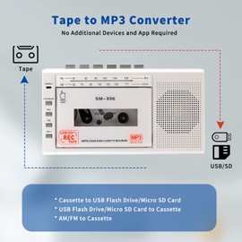 SEMIER Small Cassette Player Recorder, Cassette to Digital Converter via USB or Micro SD Card, Powered by AC or 4 AA Battery, AM FM Radio Tape Recorder with Build-in Speaker and Earphone Jack