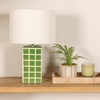 Creative Co-Op Green Grid Stoneware Table Lamp with Linen Shade