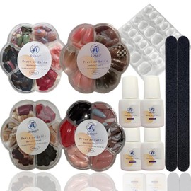 Asenei Pre-Designed Press on Nails Kit for Finger and Toe, Medium Square, Long Square, Long Almond Shapes,672 Pieces, 28 Designs, with 4 Bottles Nail Glue and Nail tools, All in 1 Press on False Nails
