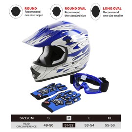 TCT-MOTORPARTS DOT Youth Kids Motocross ATV Four Wheeler Riding Racing Helmets Offroad Street Dirt Bike Go-Kart BMX MX Full Face Helmet Blue Flame Medium Size
