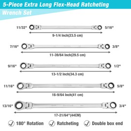 DURATECH Extra Long Flex-Head Ratcheting Wrench Set, Double Box End Wrench Set, 5-Piece, SAE, 5/16" to 13/16", CR-V Steel, with EVA Foam Tool Organizer