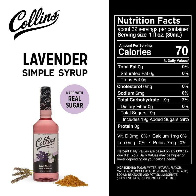 Collins Lavender Simple Syrup 32 Fl Oz Cocktail Mixer for