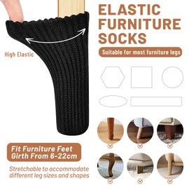 40 PCS Black Furniture Leg Socks - Knitted Chair Leg Floor Protectors for Hardwood Floors - Fits Round and Square Legs - High Elastic Bar Stool Chair Leg Covers Furniture Caps Set for All Shapes