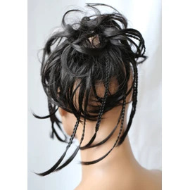 CAISHA PRETTYSHOP XXL Large Scrunchy Braided Updo Slightly Wavy Messy Bun Hairpiece Black-Brown G17D