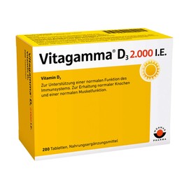 Vitagamma D3 2000 IU: Solar Power for Your Health, Contributes to the Normal Function of the Immune System, 200 Tablets