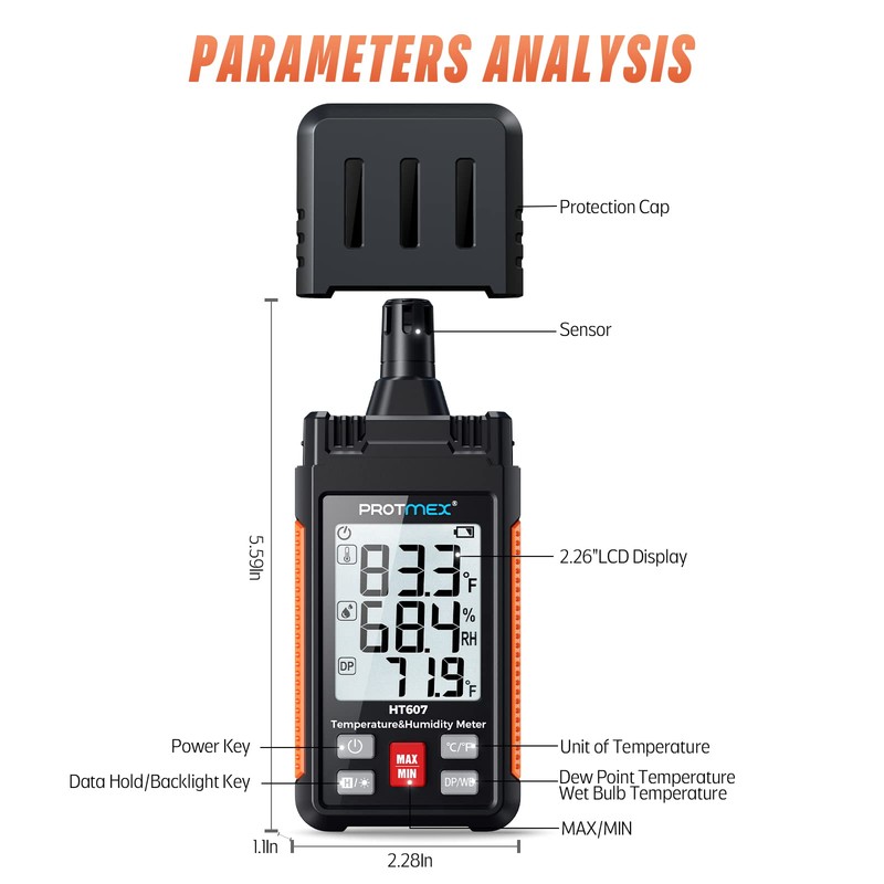 Protmex HT607 Temperature Humidity Meter High Precision Digital Hygrometer with