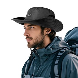 TAGVO Fischerhut für Herren Damen, Sonnenhut UV-Schutz Mesh Breite Krempe Campinghut, Schnell Trocknend und Atmungsaktiv Faltbarer Wanderhut Safari Boonie Hut Buschhut mit Verstellbare Kinnband