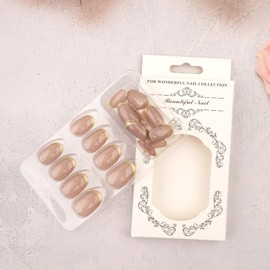 Pufandor Square Press on Nails Short Fake Nails Golden French Squoval False Nails with Glitter Designs Extra Short Press on Nails Natural Glossy Full Cover Nails 24 Pieces