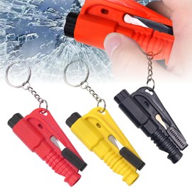 UYVPAER Pack of 3 The Original Emergency Keychain Car Escape Tool - Car Security Key Fob 3 in 1 - Emergency Glass Breaker, Belt Cutter, Emergency Whistle - Red, Yellow, Black
