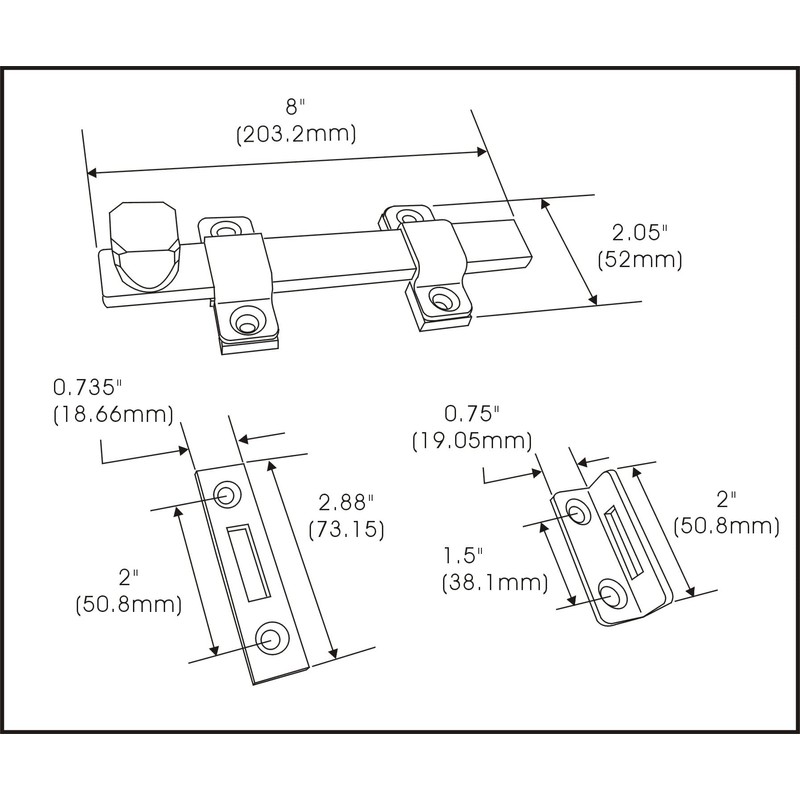QCAA Heavy Duty Surface Bolt, Steel, 6", Brushed Chrome Finish,