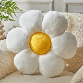 Vdoioe White Flower Pillow，Flower Shaped Throw Pillow 15.7In Daisy Floor Pillow Cushion Cute Flower Seating Cushion Home Decorative Pillows for Sofa Couch Bed