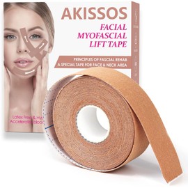 Akissos Cinta de elevación miofascial facial, cinta de elevación facial, cinturones de tonificación facial, parches antiarrugas, calcomanías anticongelantes, cinta de levantamiento de cuello, unisex, para reafirmar y apretar la piel, 2,5 x 5 m