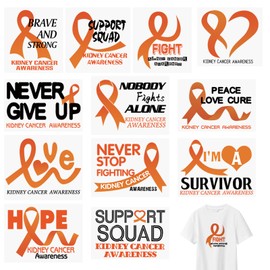 WANDIC 12 Pcs Orange Ribbon Iron ON Stickers Waterproof Decals Leukemia Lymphoma Awareness Stickers for Clothing