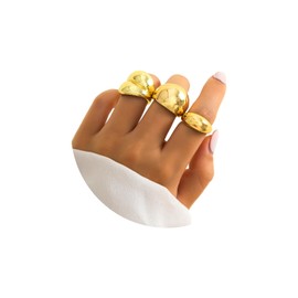 Hremhoo 3Pcs Chunky Gold Rings Set for Women, Gold Statement Rings, Bold Thick Dome Chunky Rings, Open Adjustable Boho Gold Knuckle Rings Set for Women,Minimalist Simple Rings. (Gold)