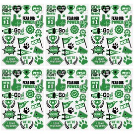 Team Spirit Temporary Tattoo Stickers - 72 Pcs Green Black Spirit Sports Supplies Glitter Colorful Cute Pack Party Decorations Supplies for Kids Teens Adults School Football Game Favors