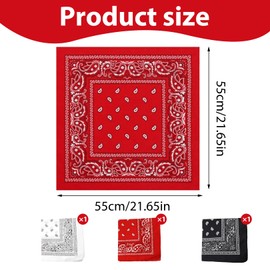 Pack of 3 Bandanas Red Bandana Red Headscarf Red Handkerchiefs Red Bandana Men's Pirate Scarf Pirate Cowgirl Cowboy Scarf Costume Children's Accessories Neckerchief, Black, red, white, Unit size