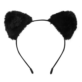 Luwint Fluffy Cat Ears Headband, Cute Black Catwoman Costume Accessories for Adult