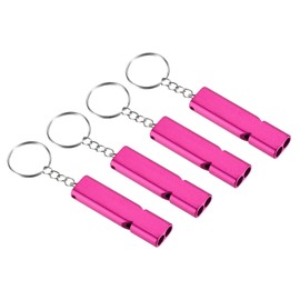 PATIKIL Notfall Survival Pfeife 4Pack Doppelt Rohre Pfeife Super Laut Aluminum Pfeife mit Schlüsselband Schlüsselkette für Draußen Camping Wandern Rose