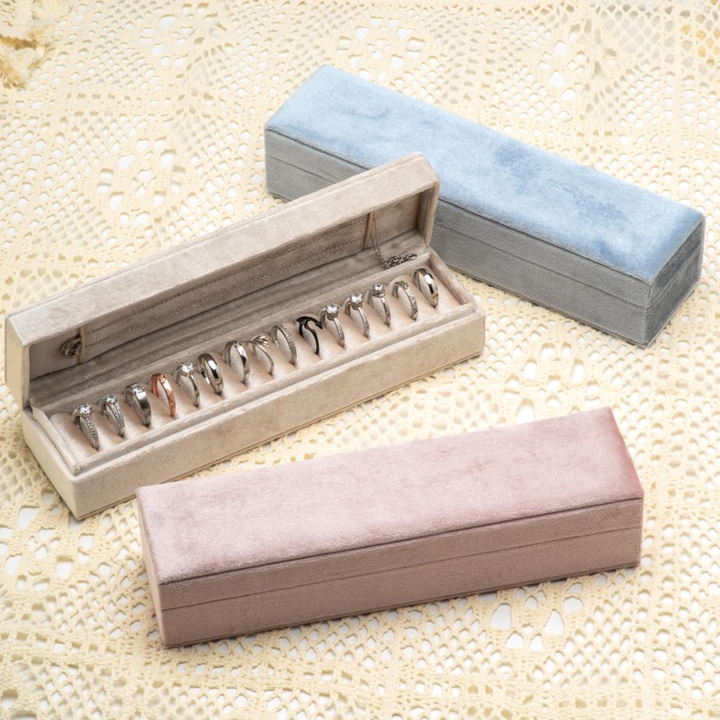 Akangbox Velvet Ring Box 15 Slots Ring Holder with Necklace