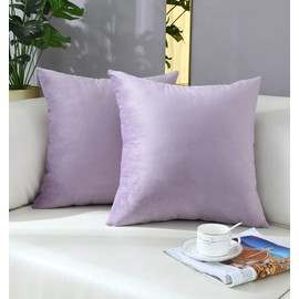 mixeoo Comfy Lavender Throw Pillow Covers Decorative Square Solid Thick Velvet Super Soft Cushion Cases Home Decor for Sofa Couch Living Room Chair, Set of 2, 20 x 20 Inch