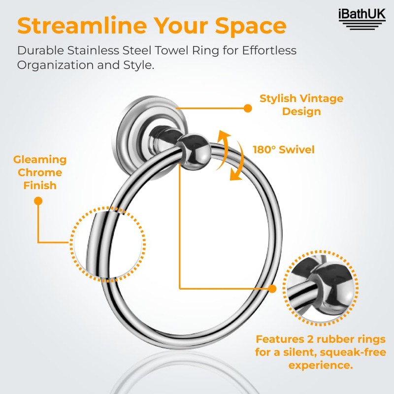 iBathUK Traditional Chrome Towel Ring Holder Wall Mount Round Bathroom