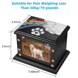 Large Wooden Pet Memorial Urns with Photo Frame - Keepsake Memory Box for Cremation Ashes, Casket Burial Urn for Pets
