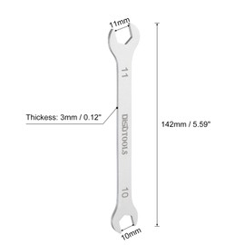 sourcing map Thin Open End Wrench 10mm x 11mm Metric Sandblasting Plated 3cr13 Stainless Steel, Double Ended Slim Spanner for Household Maintenance and General Repairs