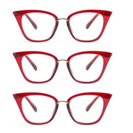 EYE ZOOM 3 Pack Ladies Cat Eye Reading glasses for Women, Wine Red +1.50