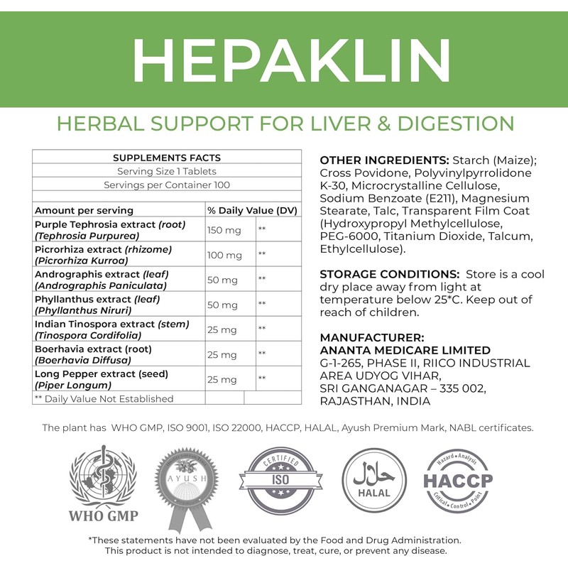 Hepaklin – Herbal Liver Detox & Support Formula – 120