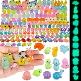 Piemow 160 Pcs Mini Resin Animals Kit - Luminous Tiny Resin Animals Figurines Accessories for Aquarium Fairy Garden Bonsai Decor