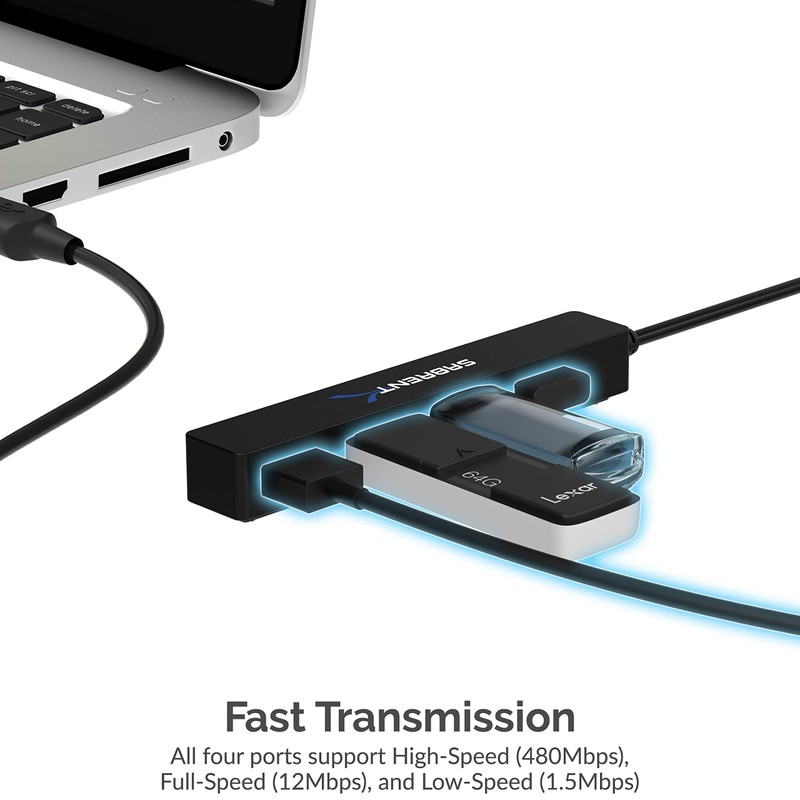 SABRENT 4 Port Portable USB 2.0 Hub (9.5" Cable) for