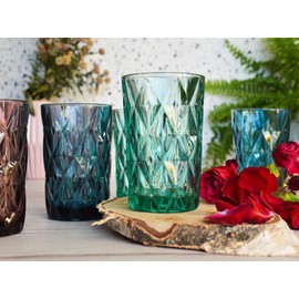 Sendez 6 Colourful Drinking Glasses, 350 ml, Glass, Highball, Glass, Reusable, 6 Stück (1er Pack)