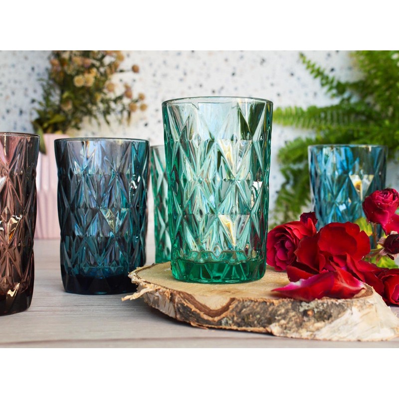 Sendez 6 Colourful Drinking Glasses, 350 ml, Glass, Highball, Glass,