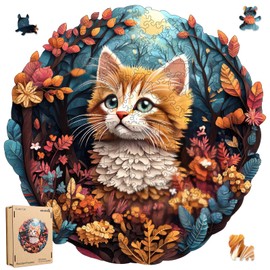 Wooden Puzzles for Mom - 3D Vision Effect Flower and Cat Wooden Puzzle 200 Pcs Unique Shape Advanced Jigsaw Puzzle, Wood Puzzles, Challenge Jigsaw Puzzle(11.2 x 11.2 in)