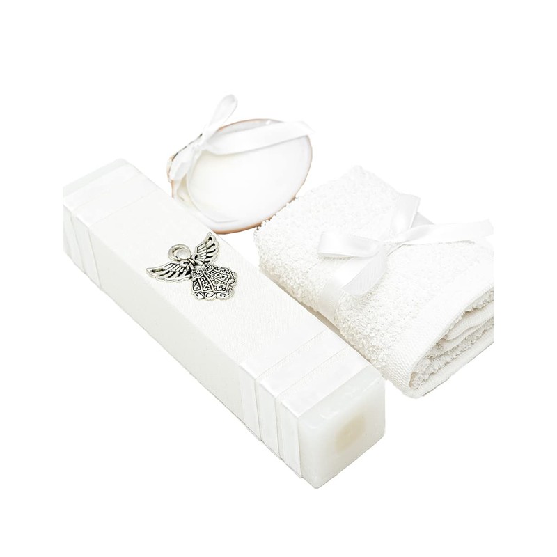 Generic Kit de Bautizo Blanco con ángel, vela cuadrada para