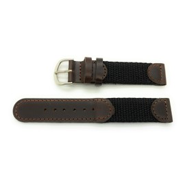 20mm Canvas Nylon Leather Watch Band (black with brown)