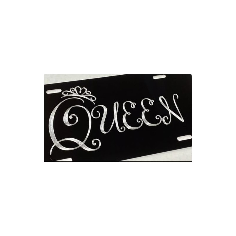 Queen Crown Car Diamond Etched Engraved on Black Aluminum Metal