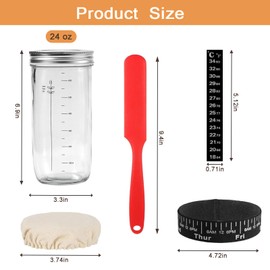 LePvo 2 Pack Sourdough Starter Jar, Sourdough Starter Kit with Date Marked Feeding Band, Thermometer, Cloth Cover & Metal Lid, Reusable Sourdough Bread Baking Supplies, Home Baking Supplies