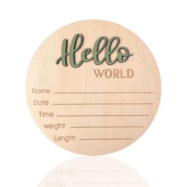 Baby Announcement Sign, ​5.9 Inch Wooden Hello World Newborn Signs, Birth Announcement Sign, Baby Shower Hospital Nursery for Newborn Boys and Girls (Forest Green)