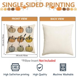 Hello Pumpkin Home Fall Pillow Covers 18 x 18 Inch,Set of 4 Decorative Fall Home Pumpkins Designs for Seasonal Autumn Decoration Couch Sofa Bedroom Living Room Decor