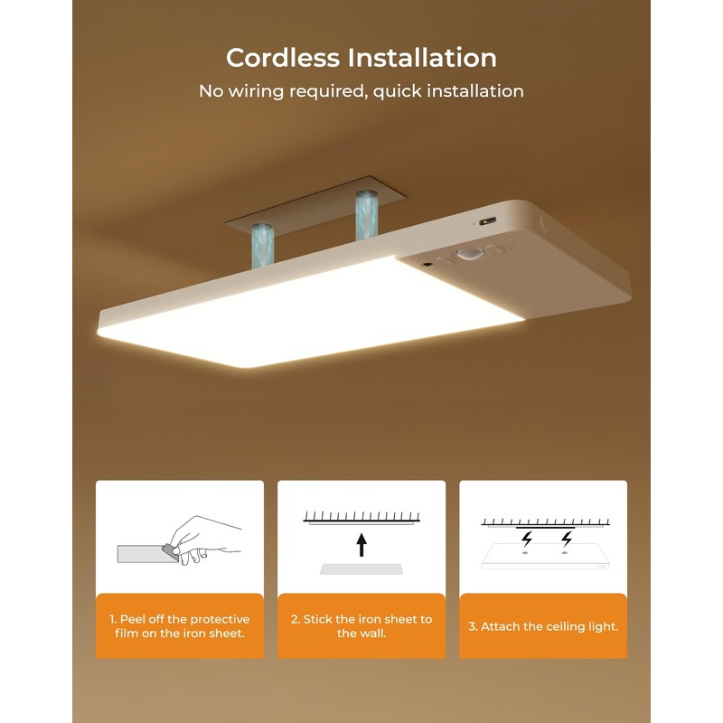 FULEN 2 Pack Rechargeable Motion Sensor Ceiling Light Upgraded, Cordless