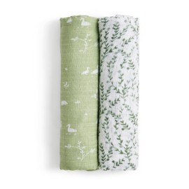 aden + anais Essentials Silky Soft Bamboo Muslin Swaddle, Breathable Baby Blanket, Ideal for Boys, Girls, Newborns, Babies & Infants, Receiving Blanket, Lightweight Wrap, 2 Pack, Nature Friends