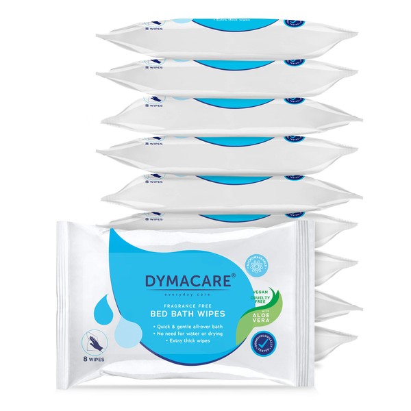 DYMACARE Fragrance-Free Bed Bath Wipes | No Rinse Adult Wash Cloths with Aloe Vera - Rinse Free Cleansing Body Bath Wipes - Latex, Lanolin and Alcohol Free | 10 Packs (80 wipes in total)