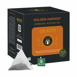 Okayti 100% Organic Golden Harvest Autumn Flush Black Tea | 16 Pyramid Tea Bags | Whole Leaf, Single Estate Darjeeling Tea