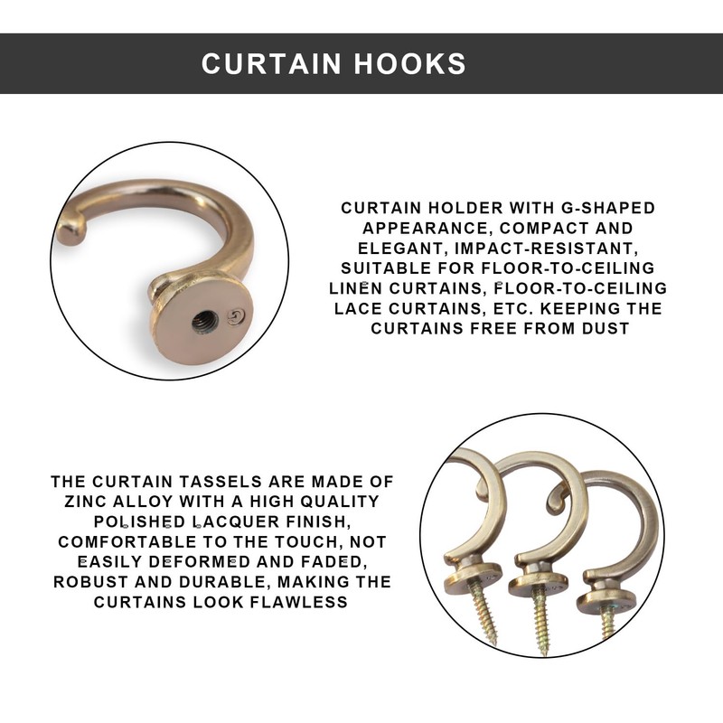AMONENZ 6 Pcs Wall-Mounted Curtain Hocks, G Shape Tieback Hooks,